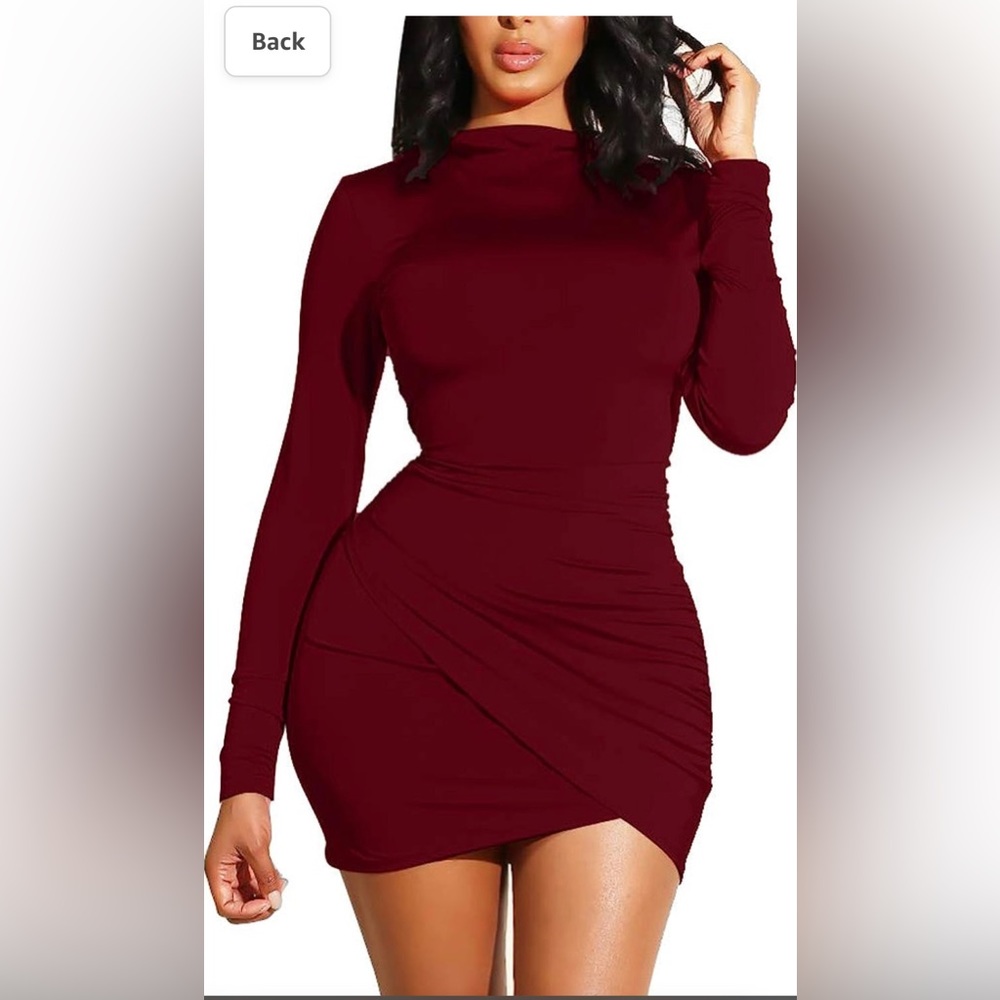 Women's Long Sleeve Elegant Sexy Bodycon Ruched Mini Cocktail Dress